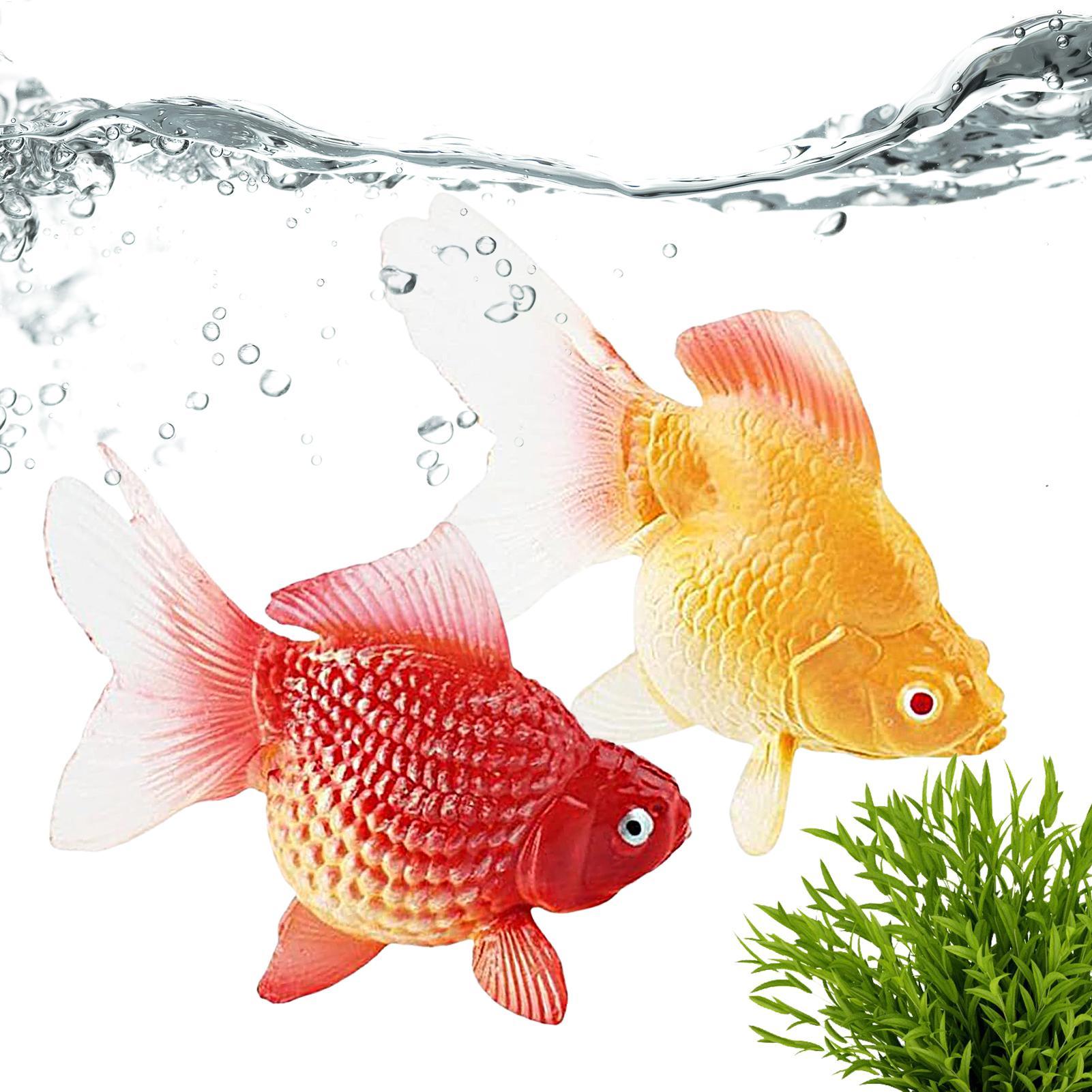 FakeGoldfish 2pcs Plastic Floating Artificial Aquarium Fish Realistic Moving Orange GoldfishFish Model Ornament For Fish Tank