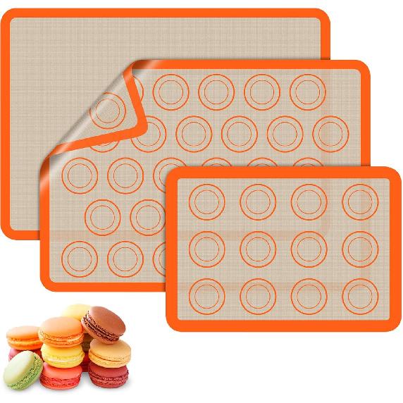 Macaron Silicone Baking Mats, 3 PCS Non Stick Macaroon Mat Silicone for Macarons, Cookie, Pastry, Red