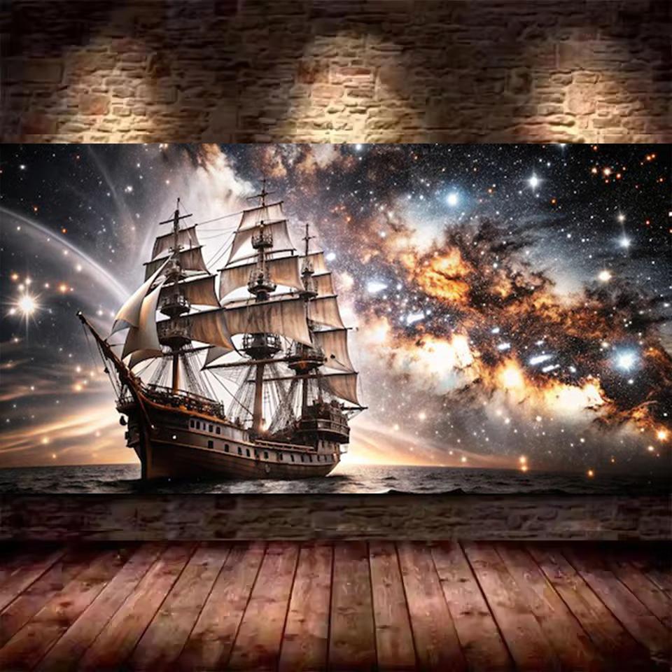 Large Size Mosaic DIY Full Diamond Painting Kits Art Fantasy Sailboat Starry Sky Embroidery Cross Stitch Rhinestones