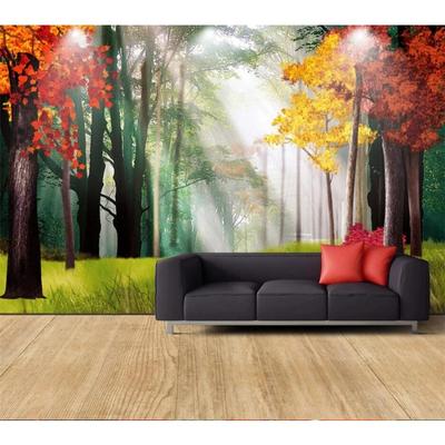Tapete 3D Groß Abstrakt Handgemalt Landschaft Ölgemälde Bäume Wald Ahornblatt Hintergrund Wandpapier