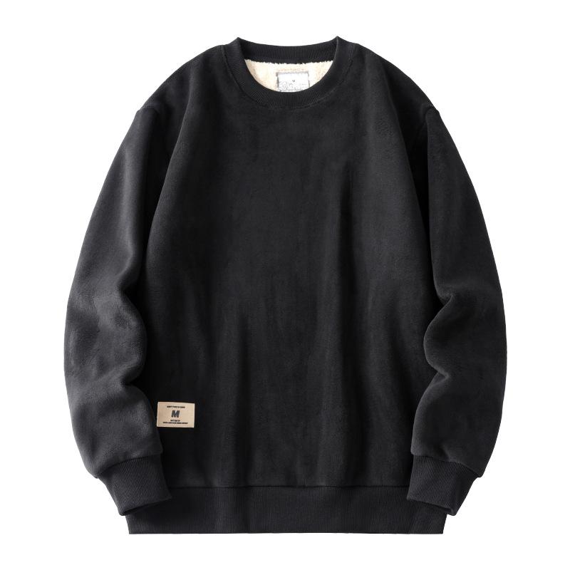High Quality Men's Women's Oversized Autumn Winter Plus Velvet Long Sleeve Tops Blouse T-Shirts Undershirts For Men Lamb Wool Pullovers Sweatshirts