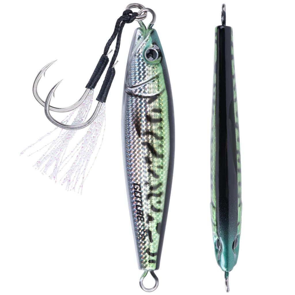 Goture Saltwater Fishing Vertical Jigging Lure with Double Assist Deep Sea Jigging Spoon Lure for and More Jig, 60g/80g/100g/150g, Hooks,