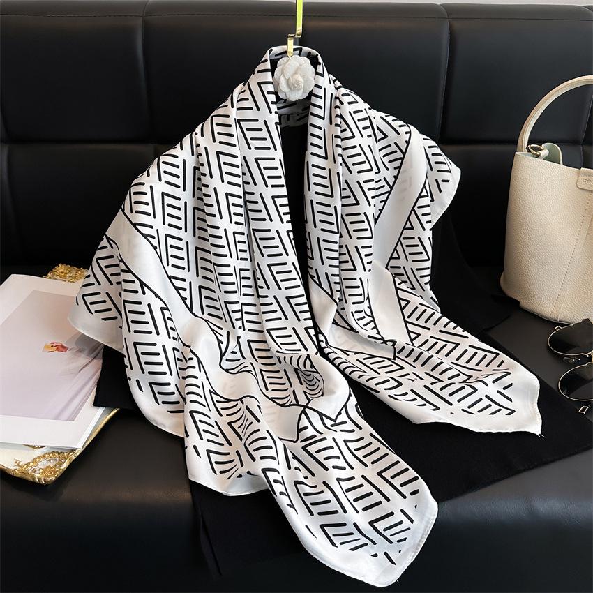 Women's Retro Twill Silk Scarf - 90cm Versatile Shawl for Travel & Sun Protection