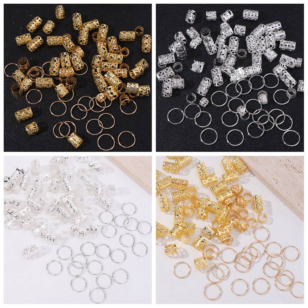 80pcs Hair Braiding Dreadlocks Beads Metal Cuff Clips Hair Braid Tubes Hollow Out Hair Ring  Decor