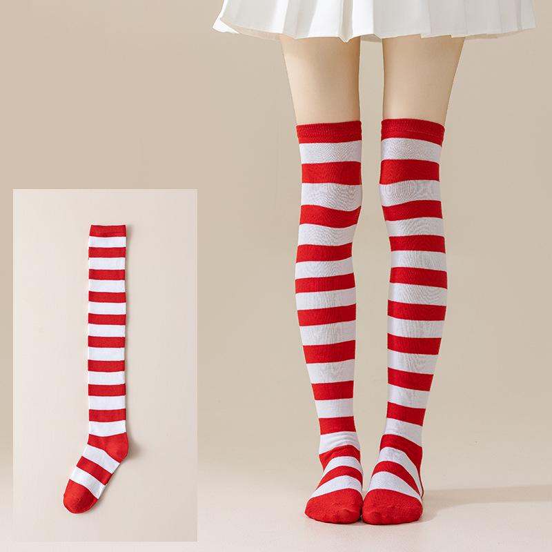 Damen Overknee Socken mit Kreuzstreifen für Halloween, Weihnachten, Karneval, Tanz und Japanische Festivals