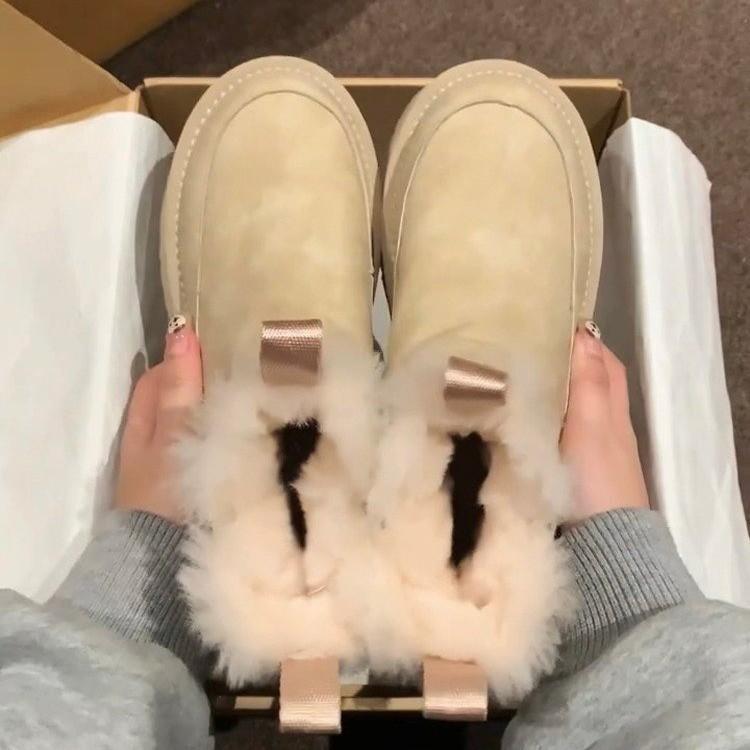 Thick-soled inner height-increasing leather fur snow boots women's 2025 winter new piled thick cotton shoes short boots