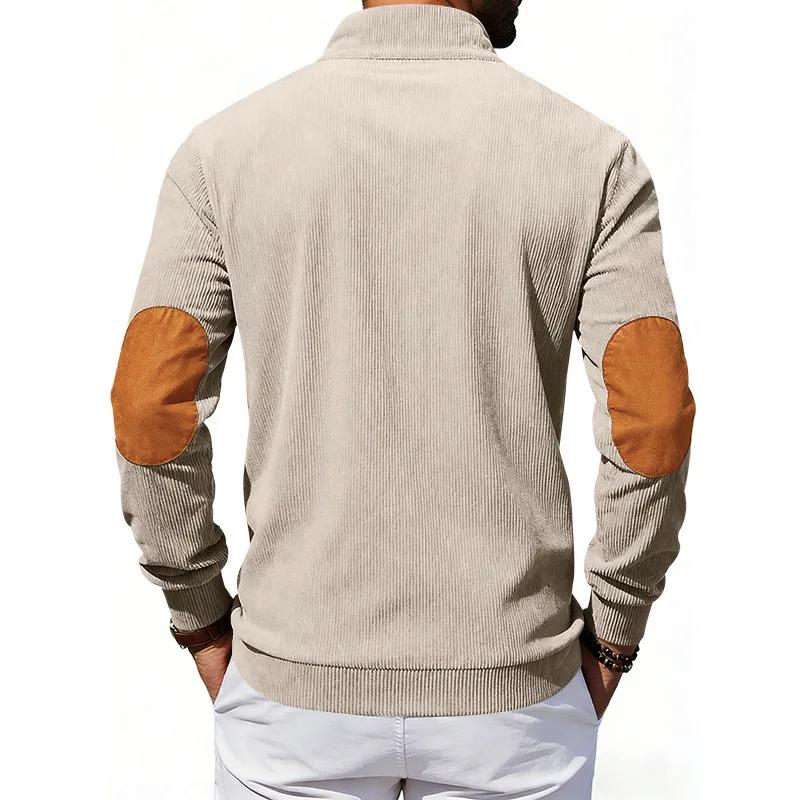American Style Loose Sweatshirts Spring Autumn Men's Vintage Corduroy Stand-Up Collar Contrast Patchwork Casual Long-Sleeved Sweatshirt