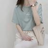 Summer Loose Floral Print Casual Plain T-shirt Short-sleeved Round-neck Top for Women