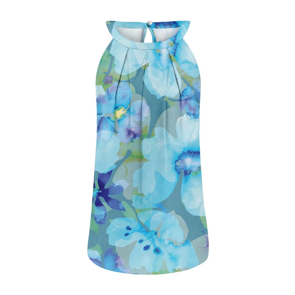 Tanktops für Damen, lockere Passform, plissiert, Sommer, Blumenmuster, Schmetterlings- und Federdruck, ärmellose Oberteile