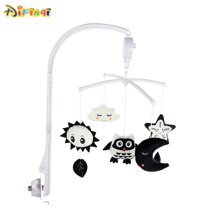 Aipinqi Black & White Baby Mobile with Stand & Music Box - Plush Animal Soothing Toy for Crib