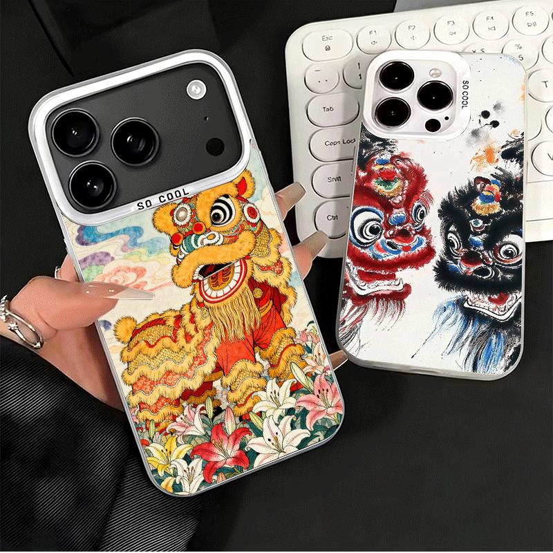 Lion Dance Ink Wash Soft Phone Case for iPhone 15 16 17 Pro Max 17Air 16E 14 Plus 13 12 Mini Shockproof Cover Back Shell