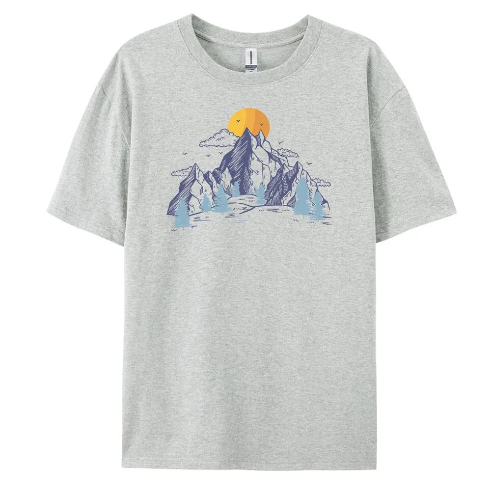 2025 Summer new Mountain men's casual short sleeve T-shirt 100% cotton fashion printed T-shirt Loose and breathable men's T-shir