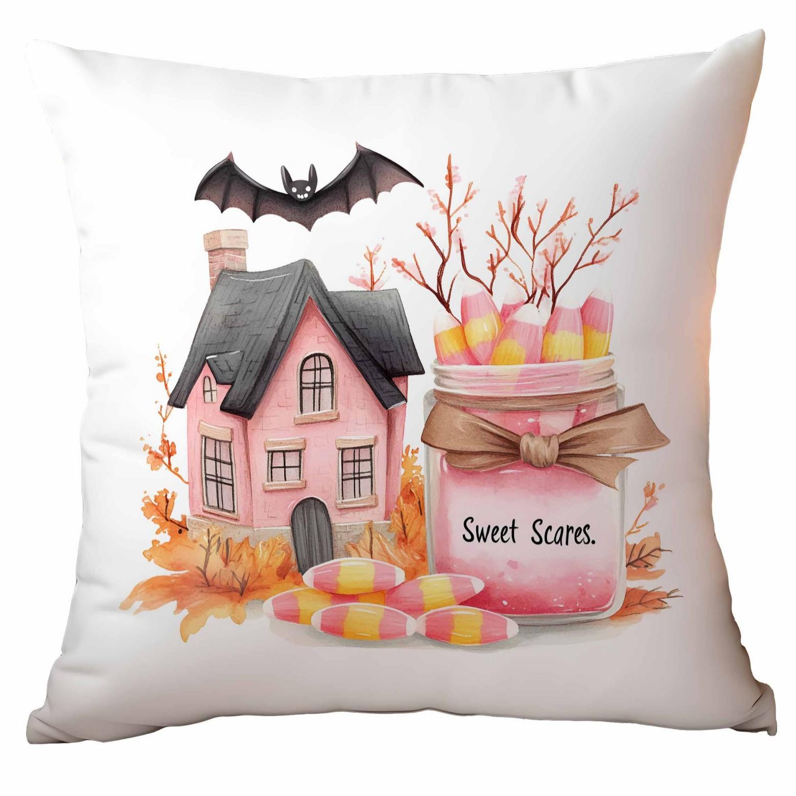 

1pc Pink Halloween Cushion Cover Cute Ghost Bats Print Cozy Washable Pillowcase for Halloween Themed Party for Sofa Decoration 45x45cm