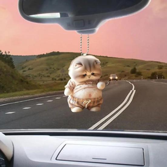 Kitten Pattern 2D Acrylic Ornament Christmas Car Mirror Hanging Decoration Backpack Auto Accessory Car Decoration