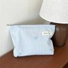 Blue and White Striped Bow Embroidered Makeup Bag, Zippered Storage Bag, Portable Travel Cosmetics and Skincare Storage Bag