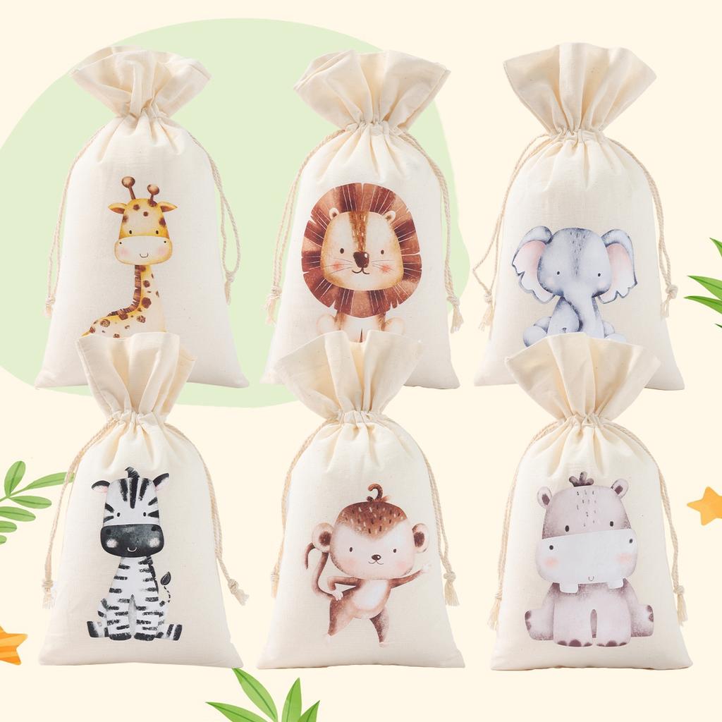 Large-size Jungle Animals Cotton Bag Happy 1st Birthday Party Decoration Kids Favors Gift Bag Jungle Safari Baby Shower Supplies