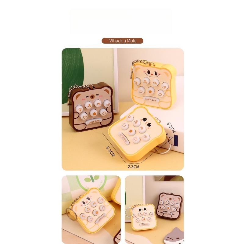 1PC handheld palm cartoon bread whack-a-mole game console electronic luminous toy small pendant keychain