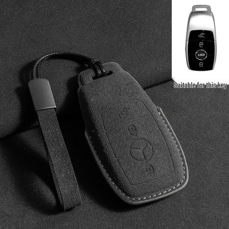 Mercedes Key Case with Alcantara, Compatible with E-Class, S-Class, C-Class, B-Class, GLC, GLB—Full Coverage Protection