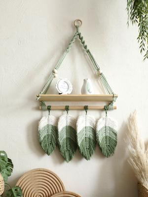 Makramee Wandbehang Regal mit Blattquasten Schweberegal Boho Rustikal Wohnkultur für Wohnzimmer, Schlafzimmer, Kinderzimmer Geschenk