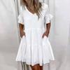 Women Ruffles Mini Dress Summer Fashion Elegant V-Neck Floral Print Patchwork Dresses Loose Pocket Casual Beach Party Vestidos