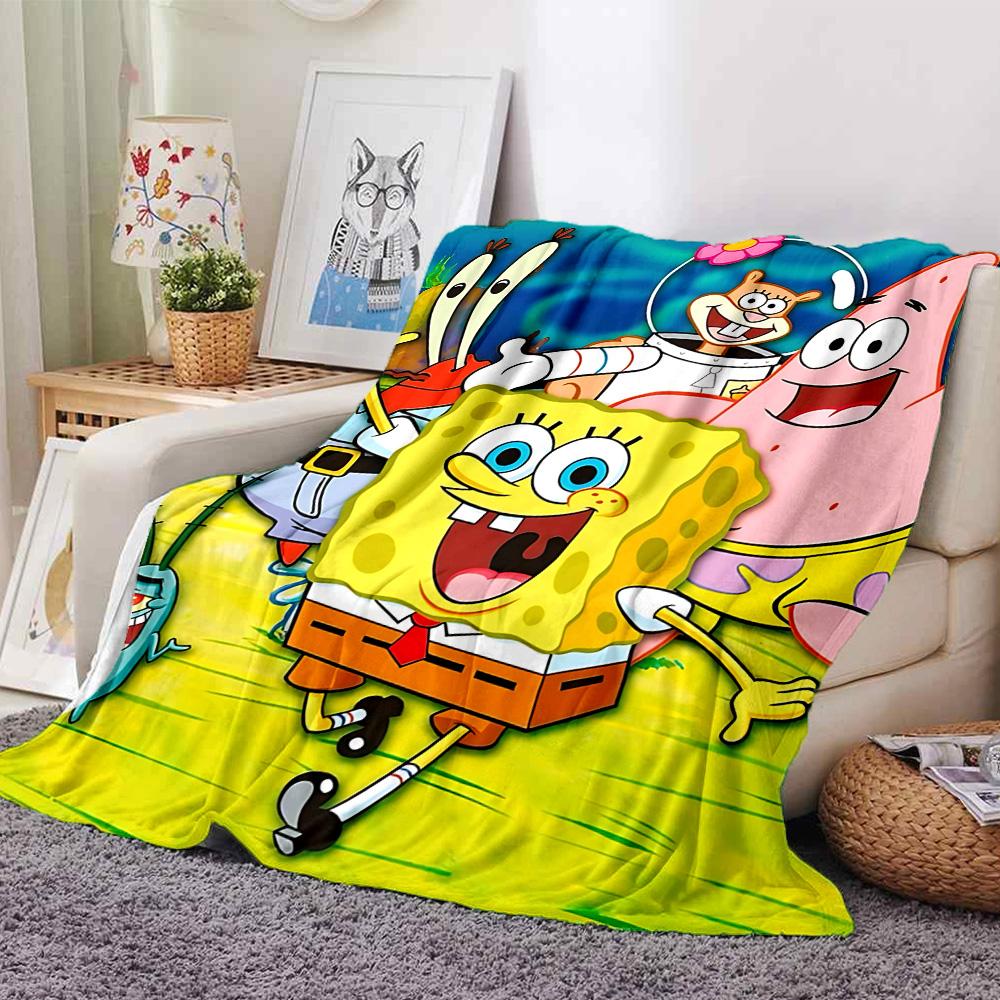 Spongebob Friends Adventure Flannel Blanket Super Soft Warm Cozy Blanket For Sofa Bed Office Travel Allseason Home Decor Gift