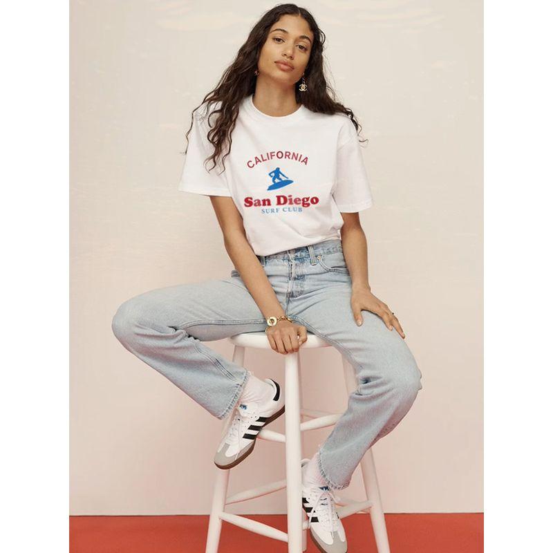 White Short Sleeve T-shirt Women 2025 New Summer Seaside Beach Loose Plus Size Half Sleeve Top