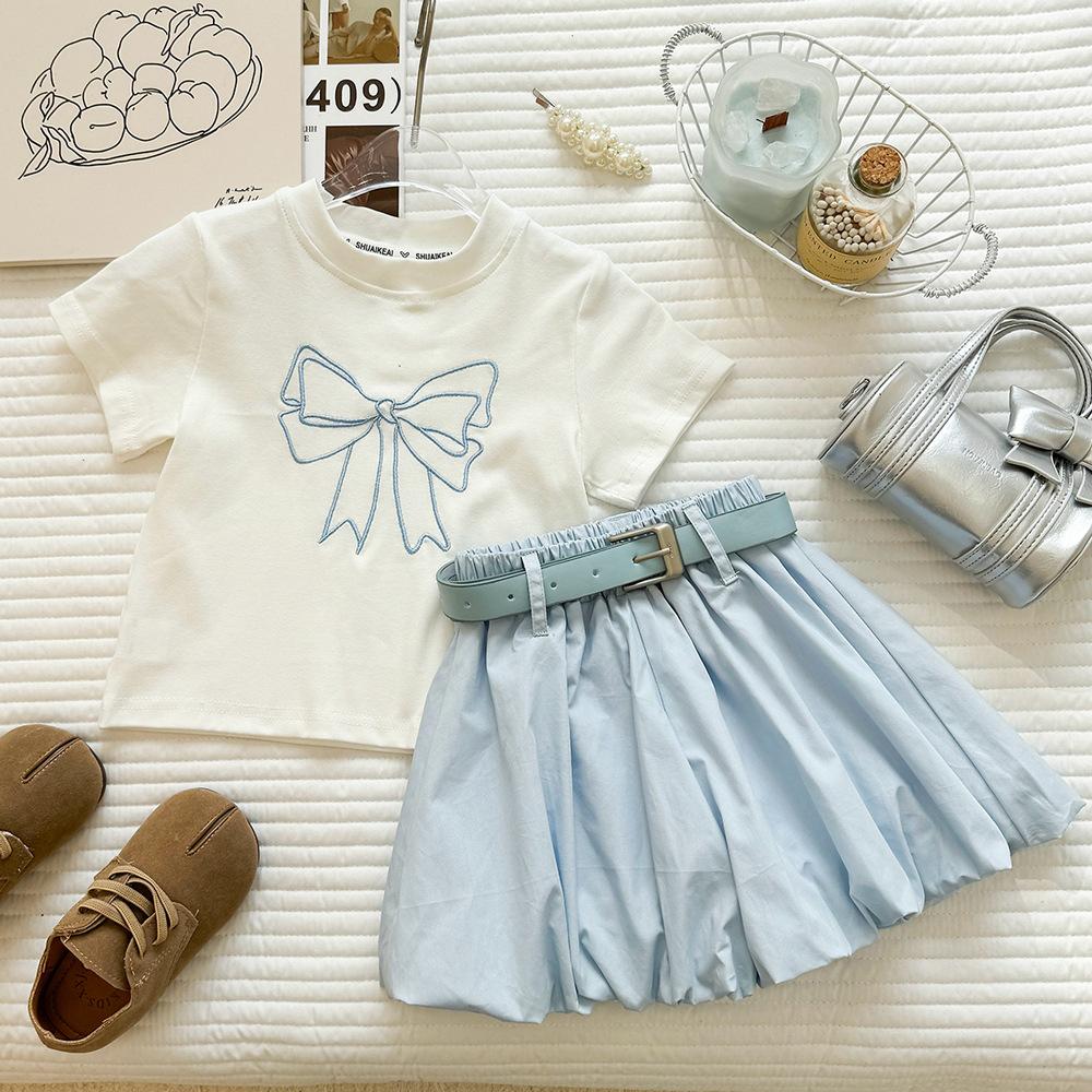 Girls Summer Princess Embroidered Short Sleeve T Shirt And Bud Shorts Two Piece Set Fashionable Kids Clothing Outfit