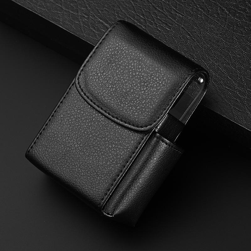 Men's Leather Cigarette Case with Integrated Lighter - 20-Stick Capacity, Stainless Steel, Flip-Top Design