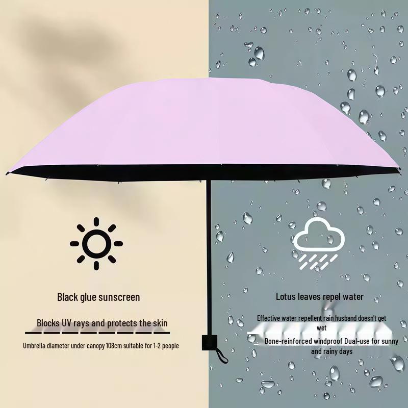 Yu Zhong Dual-Use Large Folding Umbrella for Men & Women, Sun & Rain Protection, Black Glue Shade, Perfect Gift.