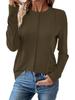 2025 Women's Casual Long Sleeve Pleated Knit Top - Round Neck, Solid Color