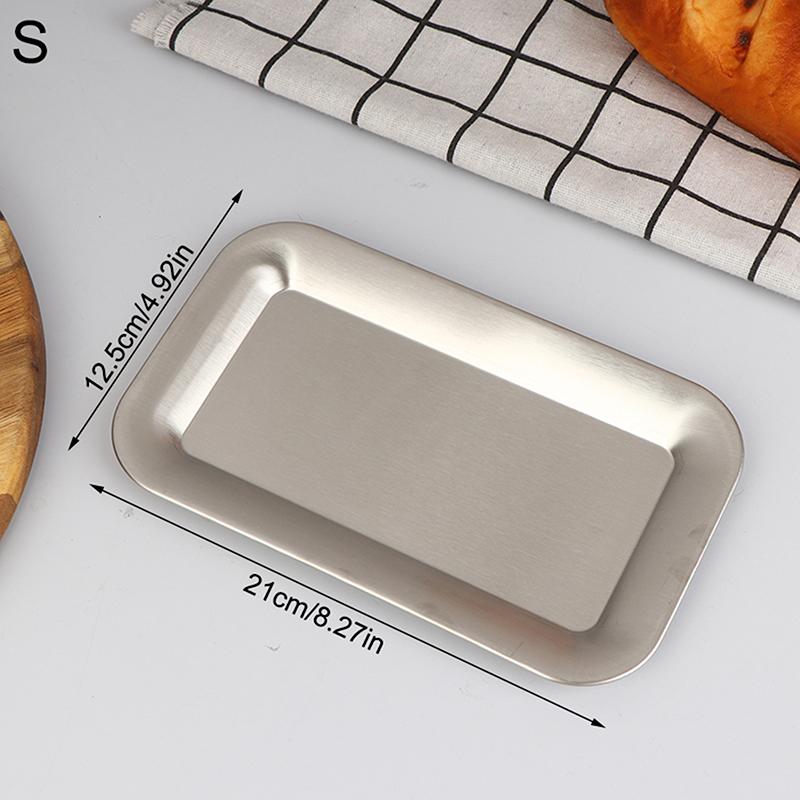 Stainless Steel Serving Tray Cafe Cake Dessert Plate Storage Luxury Square Rectangular Trays Home Kitchen Storage Table Dish