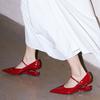 Fashion NEW Red Heel Women's Mary Jane Shoes 2025 Spring New Pointed Toe Style Buckle Leather Shoes Black Fashion Party Casual Shoes