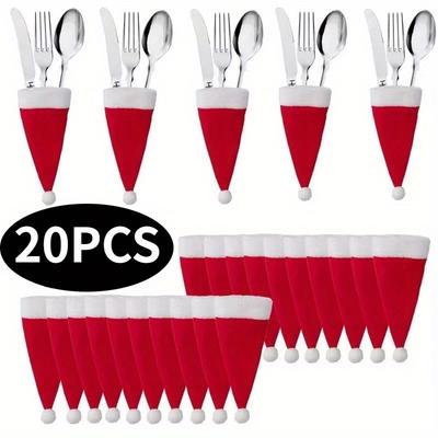 20Pcs/Lot Mini Santa Hat Christmas Wine Bottle Covers Xmas Bottles Holder Table Dinner Decorations