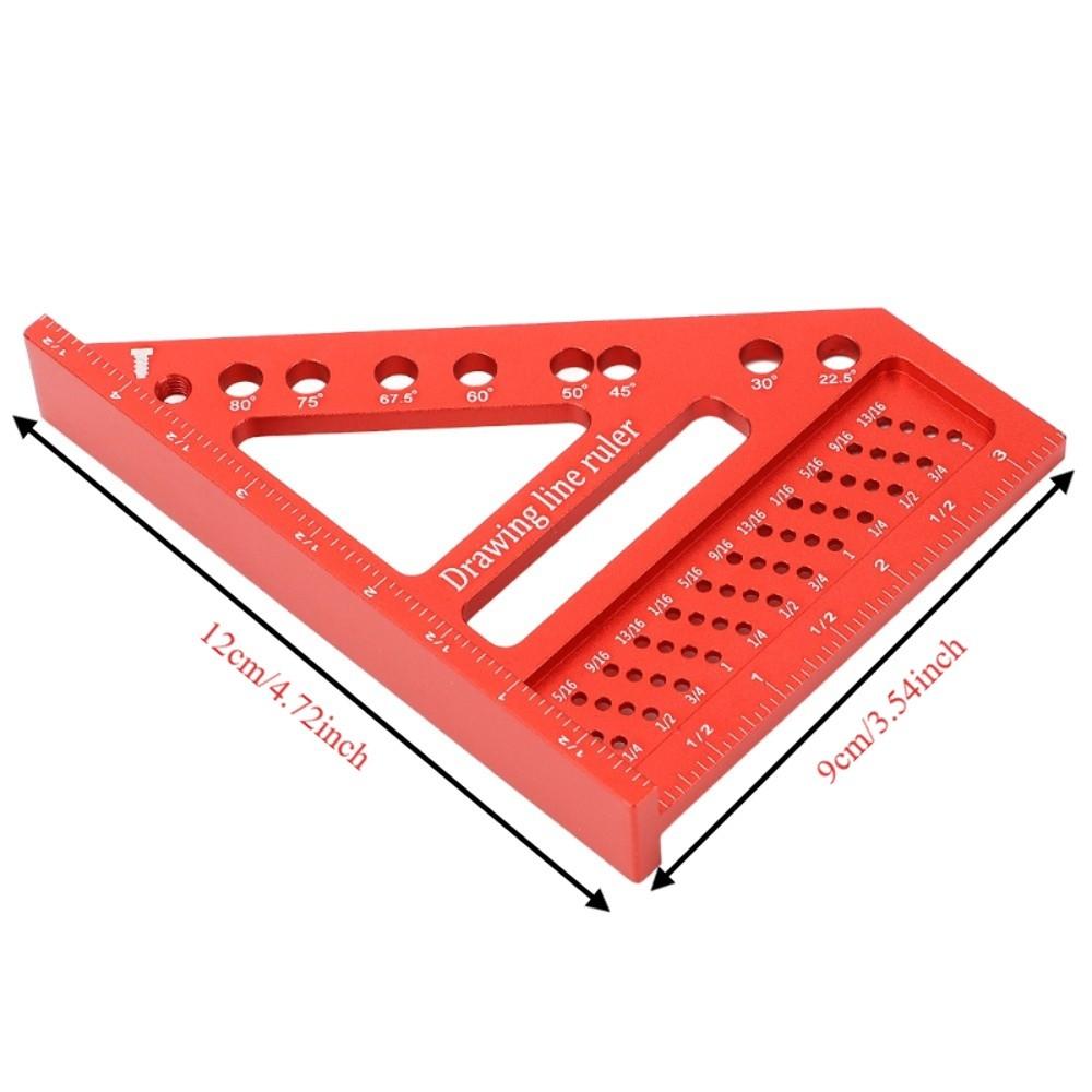 Convenient Aluminum Alloy Drawing Line Ruler 0 to 90 Degree Red 3D Multi Angle Measuring Ruler Miter Triangle Tool Woodworking