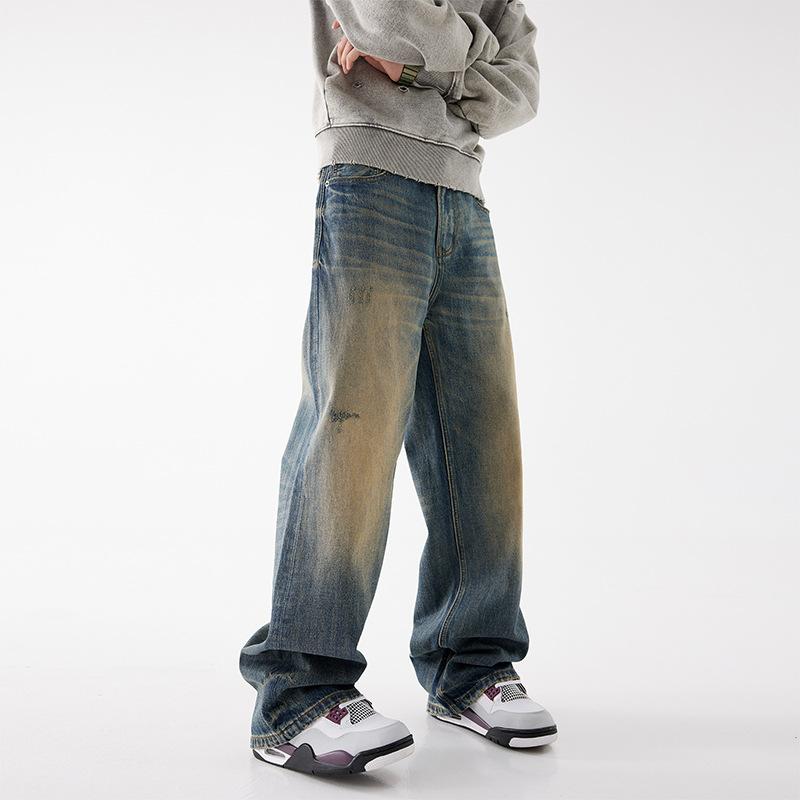 Jeans Boys American Retro High Street Loose Straight Pants Trendy Brand Street Popular Wide Leg Pants Men's and Women's