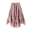 Women's Lotus Leaf Edge A Line Fairy Elastic Waist Tulle Skirt Midi High Waist Mesh Dress Solid Color Irregular Yarn Skirt