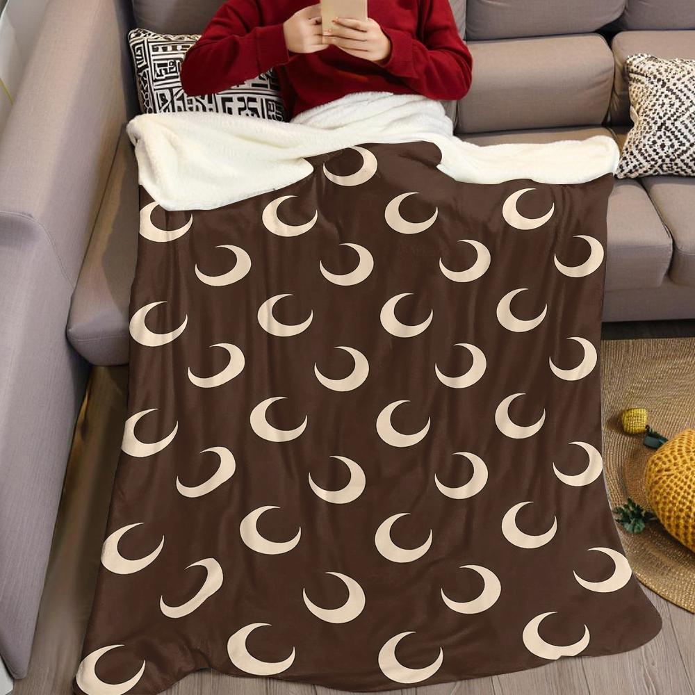 Vintage Crescent Moon Flannel Blanket Warm Soft Halloween Christmas Couch Warm Cozy Decorative Decor Gift for All Season