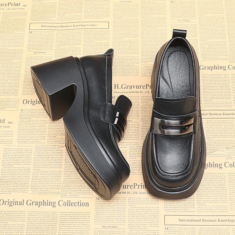 Thick-soled Loafers for Women Spring New British Style Muffin Height Increasing Women's Platform Shoes Genuine Leather Shoes
