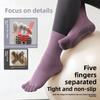 Solid-color Five-finger Mid-calf Socks with Silicone Grip, Yoga Fitness Pure-color Combed Dopamine Yoga Socks