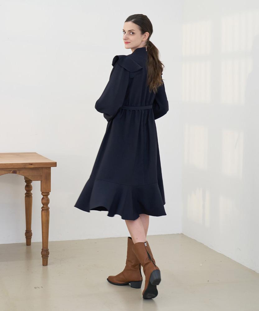 L By L Navy Frill Puff Sleeve Dress