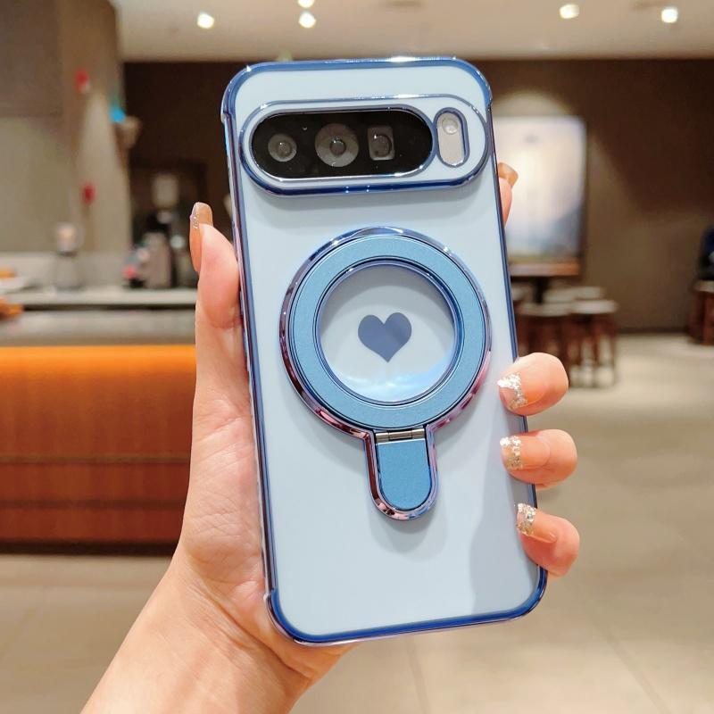 

Plating Love Heart Phone Case For Google Pixel 9 Pro XL 9A 8A 7A 8 Pro Cover Silicone Bracket Shockproof Phone Stand Bumper Capa Google Pixel 9