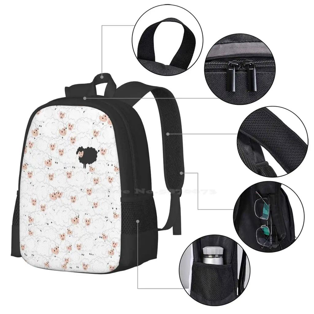Black Sheep Among White Sheep Funny Hand Drawn Pattern Hd High Quality Teen College Student Backpack Pattern Design Bags Blackk