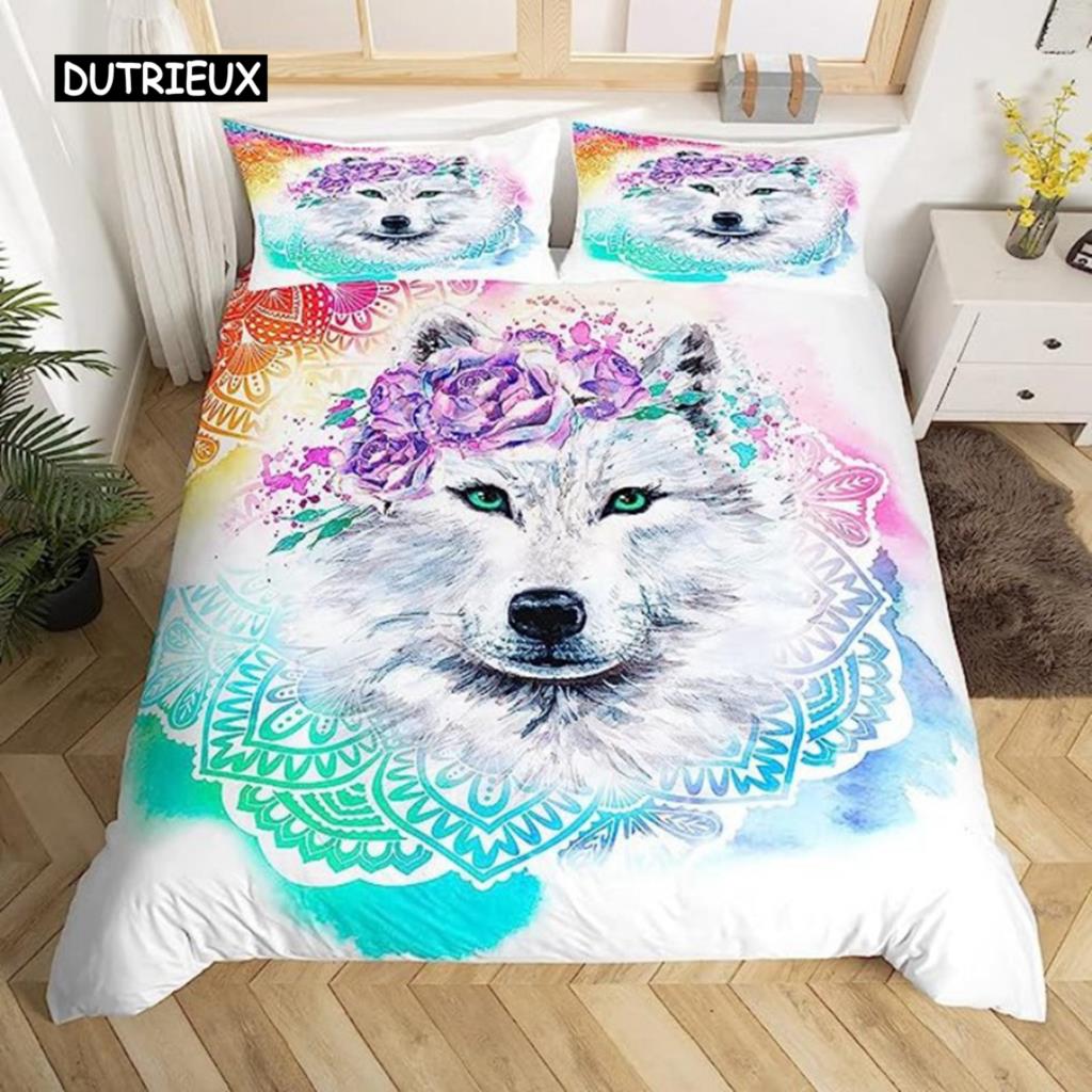 Duvet Cover Black White Wolf Animal 3D Bedding Set for Adult Kids Bedroom Decorations Soft Microfiber Exotic Style Comforter