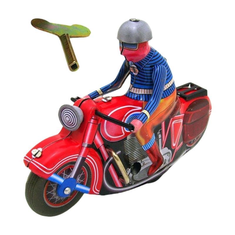 

Handcrafted Men on Tin Motorbike Model Classical Wind Up Toy Vintage Nostalgic Post-80s Charm for Collectors 1