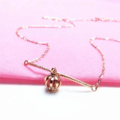 Fashionable and Creative One Word Crown Pendant Simple Rose Golden Charms Necklace Clavicle Chain Banquet Zircon