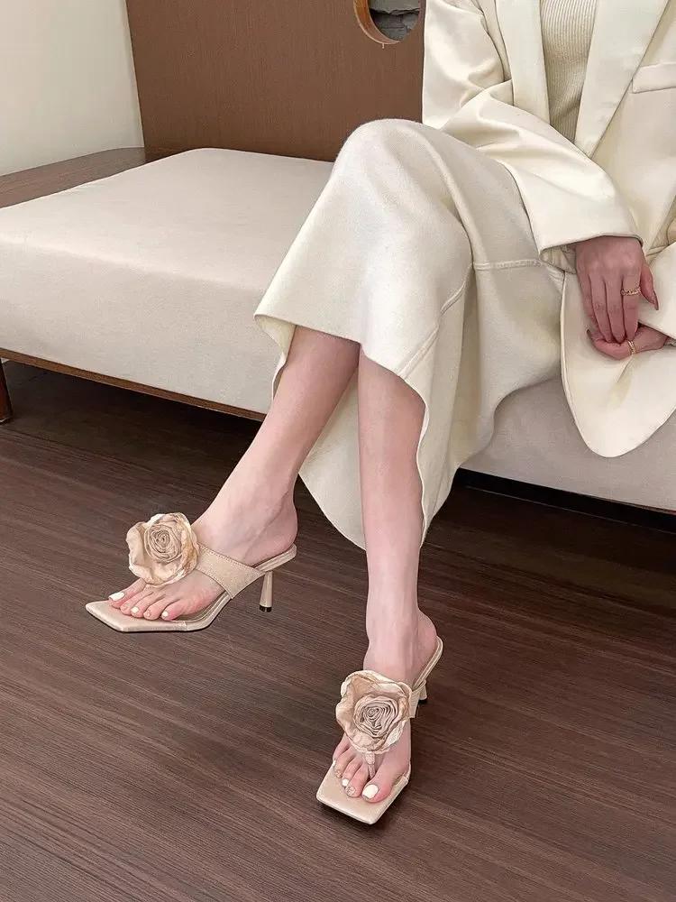 2025 High heels Summer Flip Flops Open Toe Flowers Bohemian S For  Sandals Leather Sandals Woman New