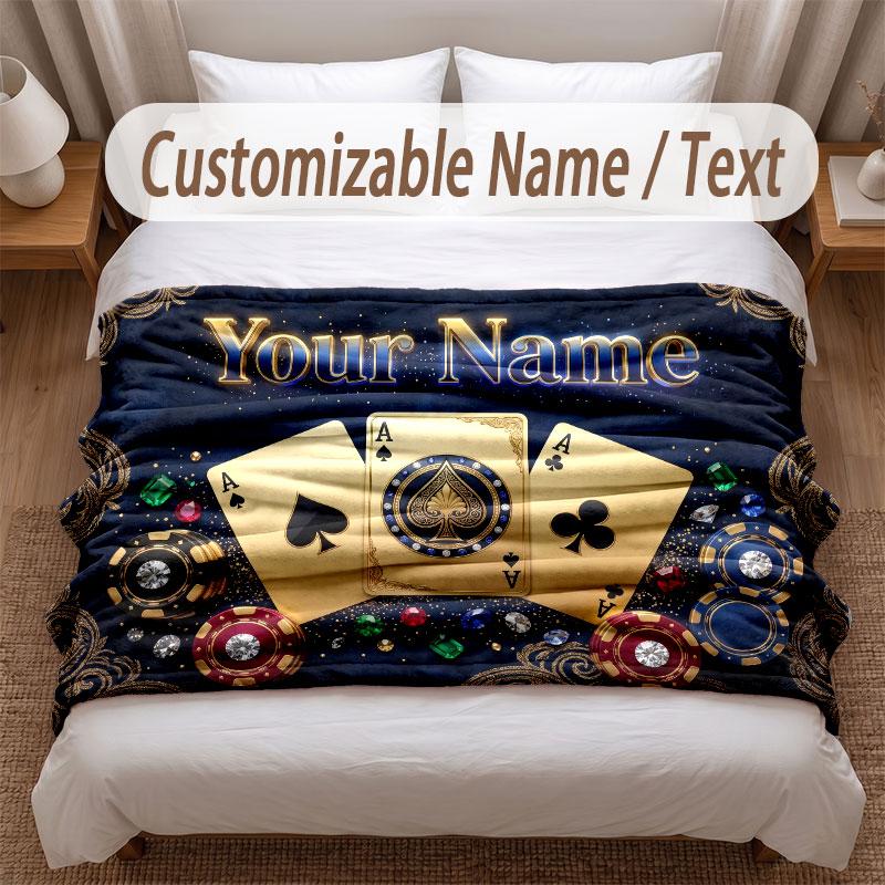 Cards Casino Theme Soft Blanket Personalized Custom Name Text Print Warm Blanket Home Sofa Bedroom Decor
