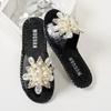 Fashion Gold Crystal Flower Slippers Women Summer Round Toe Shoes Women's Sandals Outdoor Flats Bling Slides Large Size Luxury Flip Flop