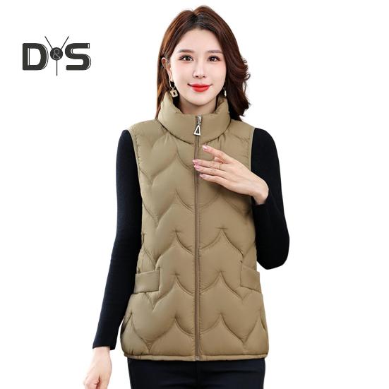 

Женский зимний жилет, пальто, утолщенный, с воротником-стойкой, защита шеи, без рукавов, верхняя одежда, застежка-молния, однотонный, сохраняющий тепло жилет XL хаки