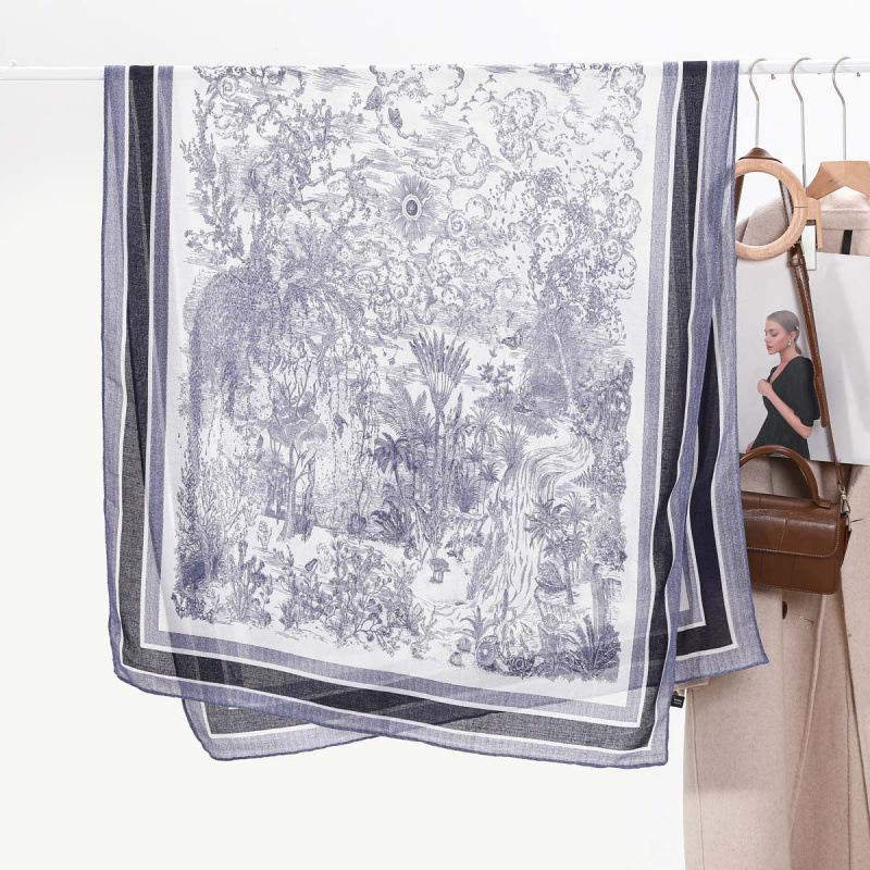 Forest-style Women's Scarf Literary and Versatile Cotton and Linen Hand-print Long Scarf Gauze Scarf Travel Photo Sunscreen Shawl